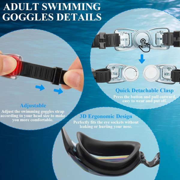 Fashionable Full Rim Anti Fog Swimming Goggles UV400 Protection For Adults