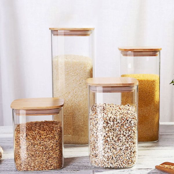 Classic Design Borosilicate Glass Storage Jar Square Food Containers 200ml-2000ml