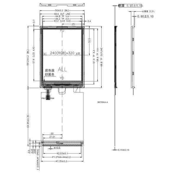 угол наблюдения дисплея QVGA IPS 240x320 2,8 TFT LCD полный с интерфейсом RGB MCU