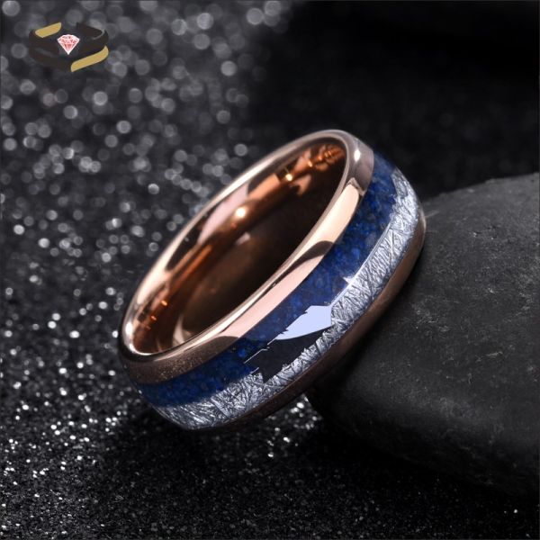 8 mm de ruban lapis de tungstène avec dôme en or rose et flèche en argent