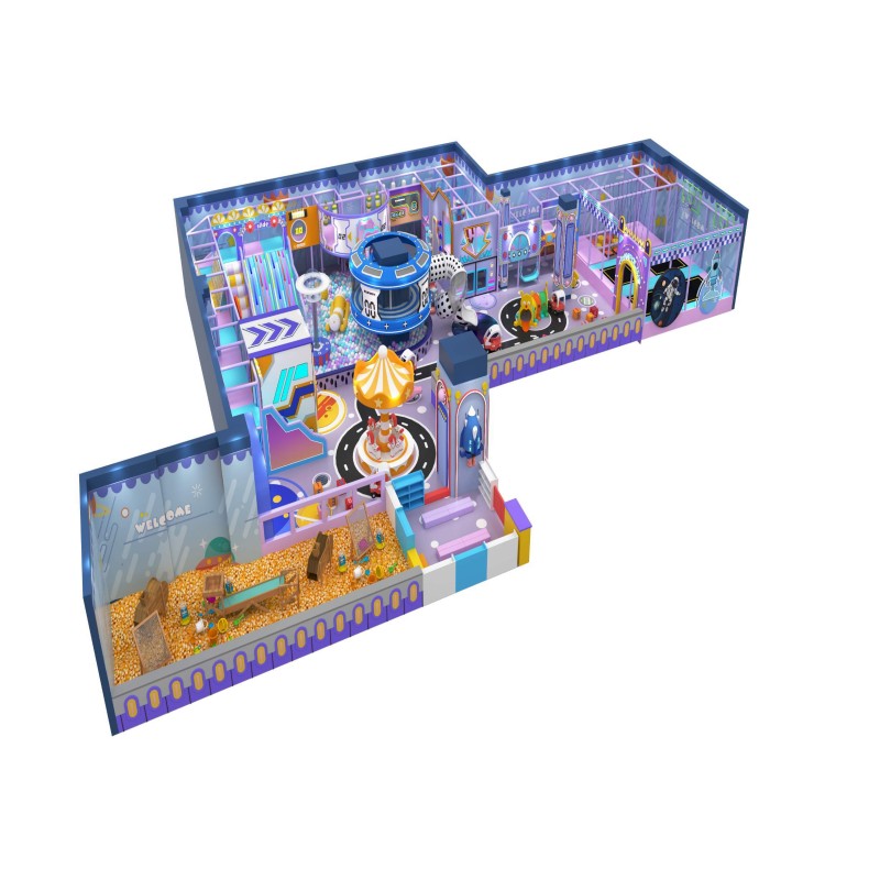 Macaron Custom Indoor Family Entertainment Center Soft Play Castle Slide Maze Trampoline Playground