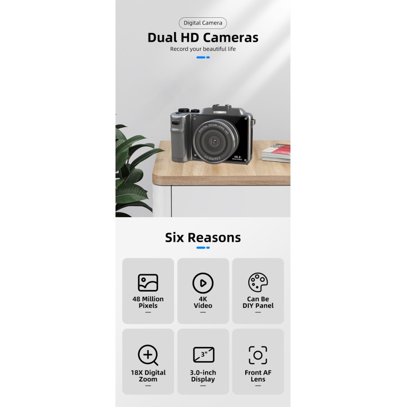 New Style 4k Professional Photo Video Camera Dslr Camcorder Front AF Lens 48MP 18x Digital Zoom Digital Cameras for Photography