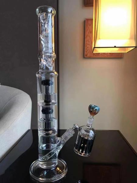 17 Inch Tall Double Dab Rig 6 Arm Trees Percolator Glass Water Bong Multicolor