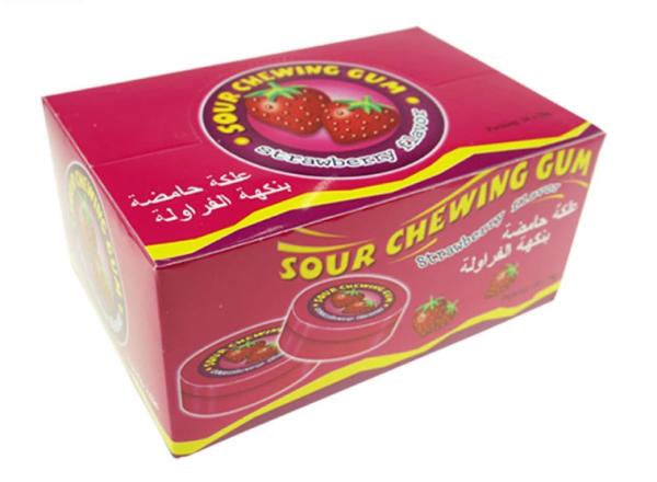 Confectionary Strawberry Chewing Gum No Sugar Bubble Gum With Sour Powder