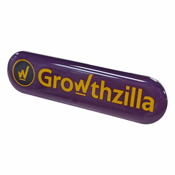 Customized Purple Printed Epoxy Resin Metal Sign With Transparent Dome-shaped Aluminum Label