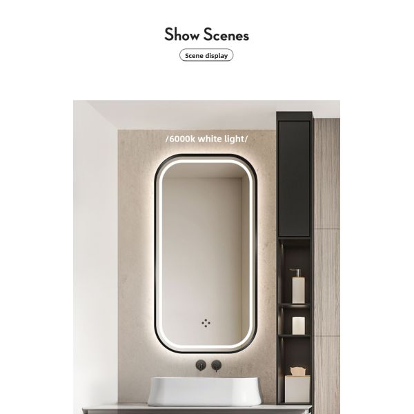 Modern Rectangular Aluminum Alloy Wall-Mounted Bathroom Frame IP44 Rated Wet Environments Touch Switch Washbasin Hotels Villa