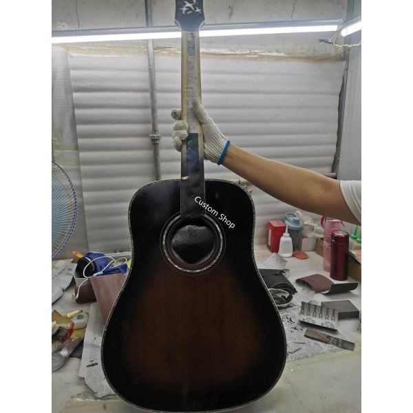 Custom Grand 41 inch Dreadnought Acoustic Guitar in Dark Brown Finish Flamed Maple Back & Sides