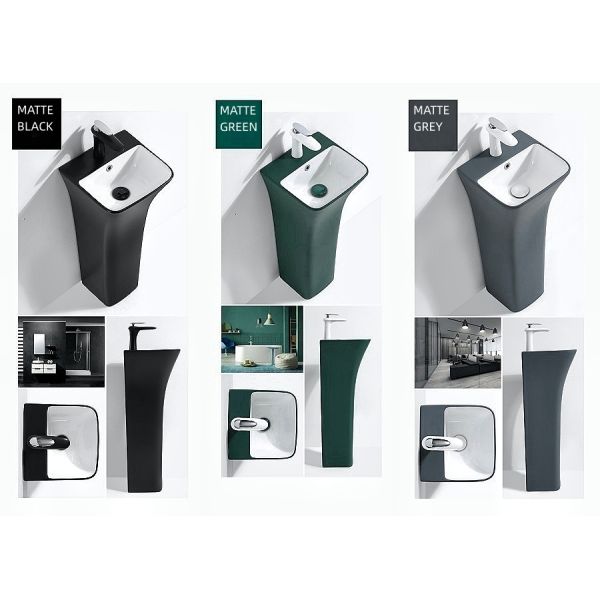 Self Cleaning Glaze Black Pedestal Sink Vertical Column Porcelain Pedestal Basin