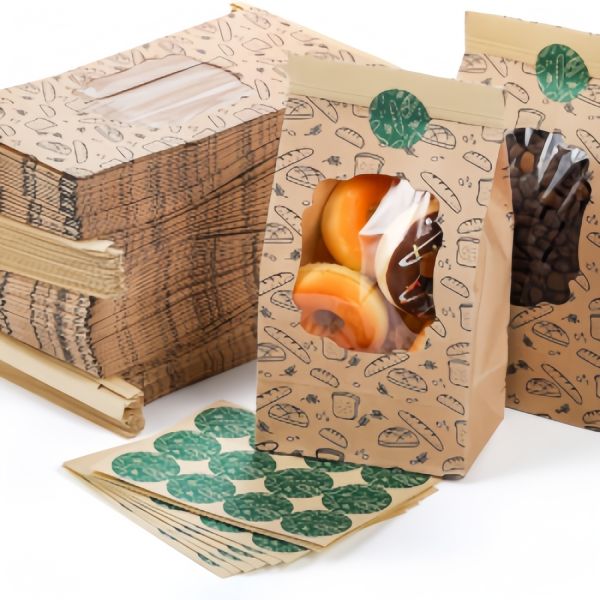 Durable Bread Packaging Paper Bags Bakery Product Packaging Tear Resistant With Ties