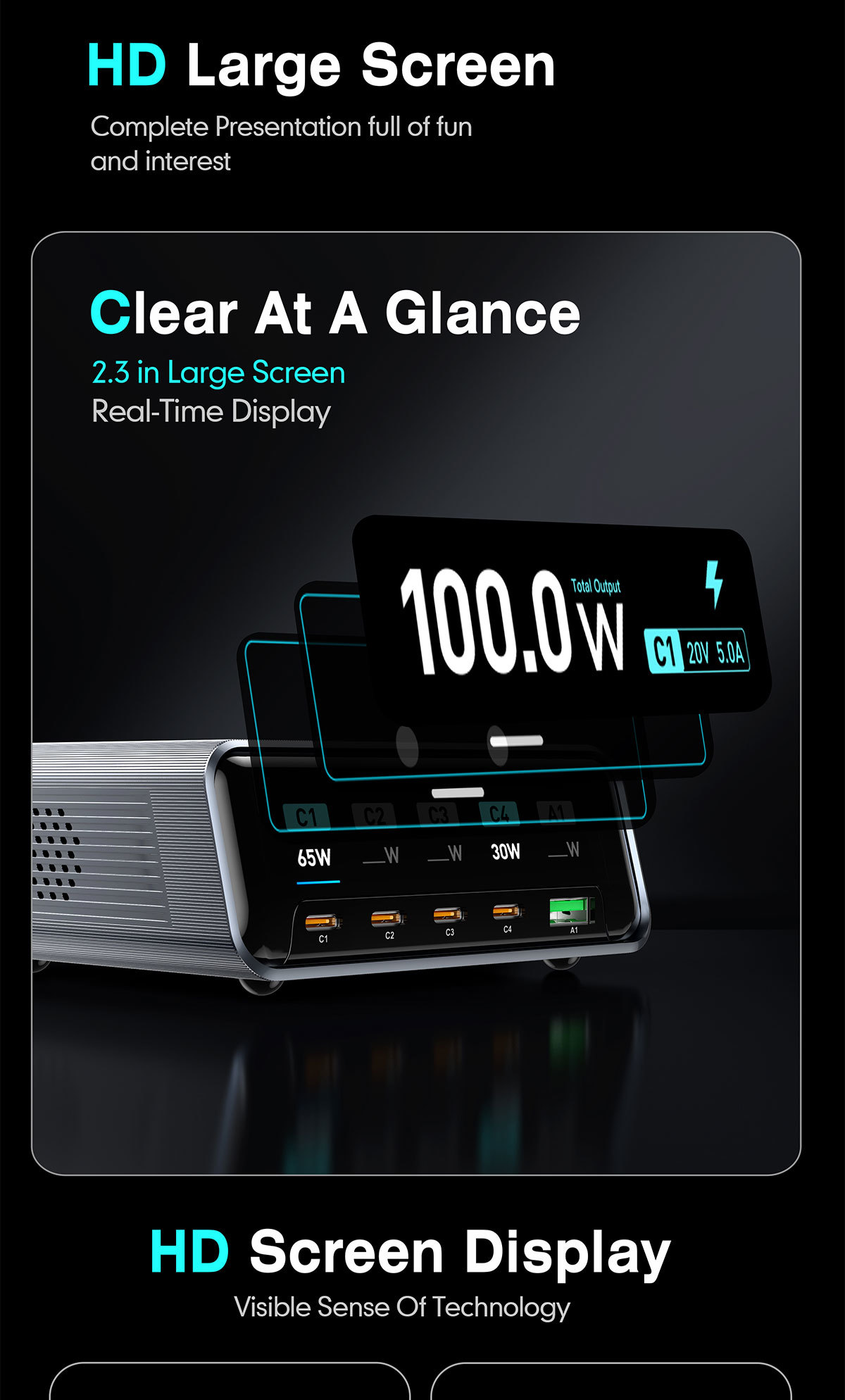100W GaN Fast Charging Station 5 Port Desktop USB C Charger 4 Type C and 1 USBA Fast Charging Hub