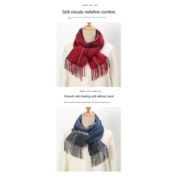 Long Style Cashmere Neck Warmer for Women in Warm Tartan Plaid Wool from Malaysia