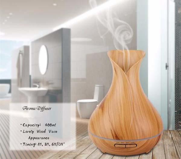 Wood Grain Essential Oil Diffuser 400ml Ultrasonic Air Humidifier with 7Color Changing LED Lights
