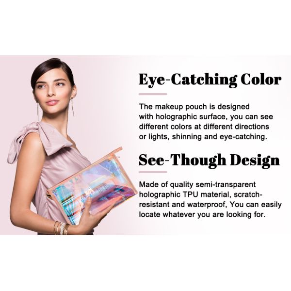 Holographic Makeup Bags Set, Clear Iridescent Cosmetic Bags, Portable Waterproof Toiletry Bag, Travel Zippered Makeup Organizer Cosmetic Pouch for Women, Mothers Day Gifts