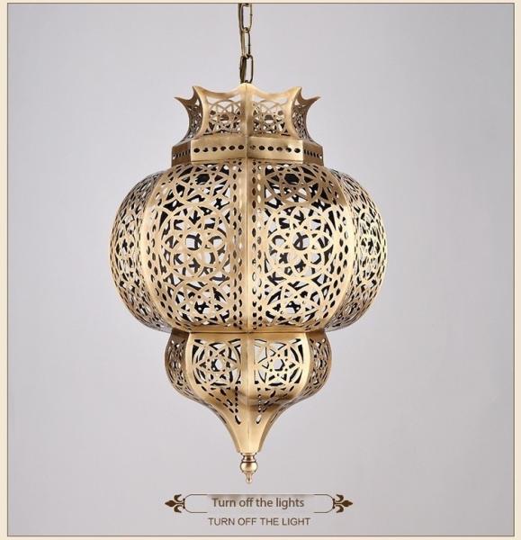 Middle Hollow Carving Gold Lantern Chandelier With Switch Control