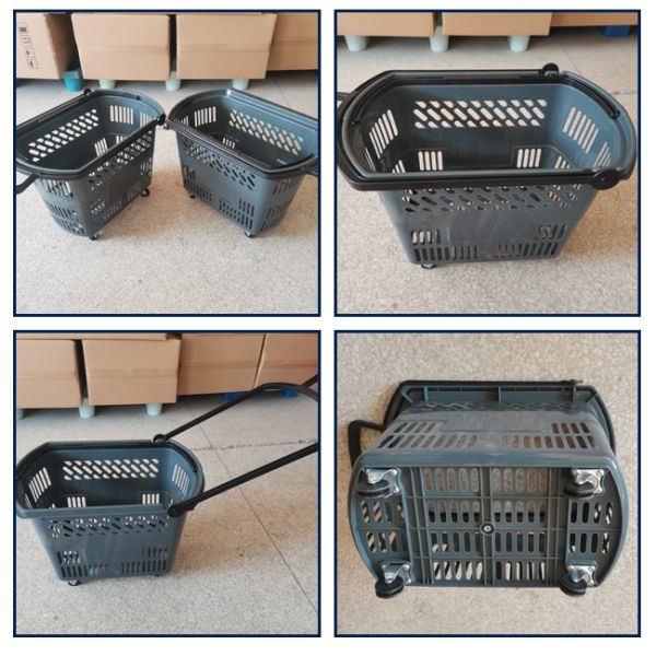 Double ABS Handle Rolling Grocery Basket With 4 TPR Wheels