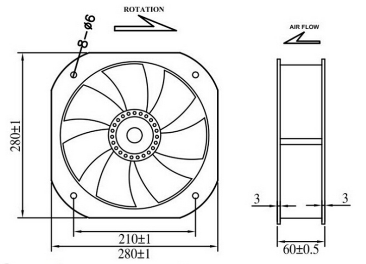 11 Inch Metal Blade 220v axial AC Brushless Fan 280*280*80mm for industry enquipment