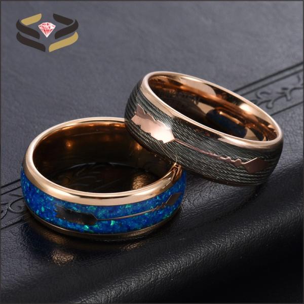 Dome Black Tungsten Wedding Band Ring 8mm With Colorful Opal Inlay Other Pearl Type Inlaid