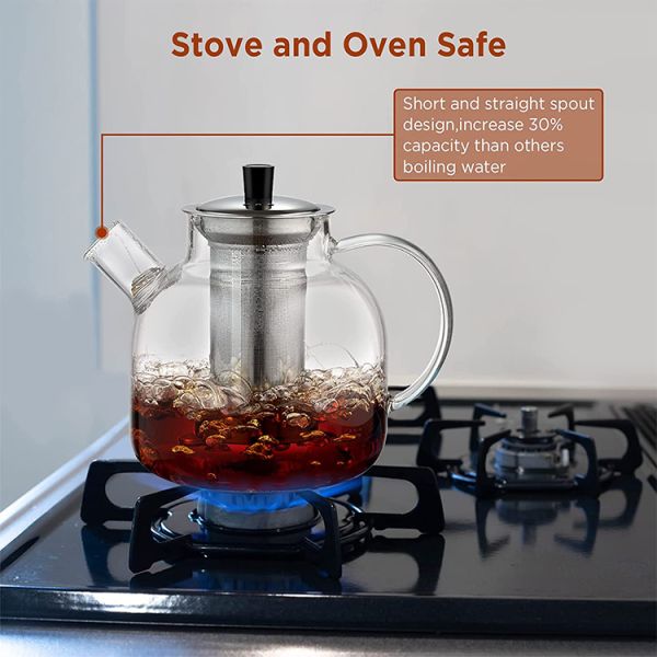 Modern Clear Glass Kettle Tea Cup Set with 1500ml Capacity and Stainless Steel Infuser