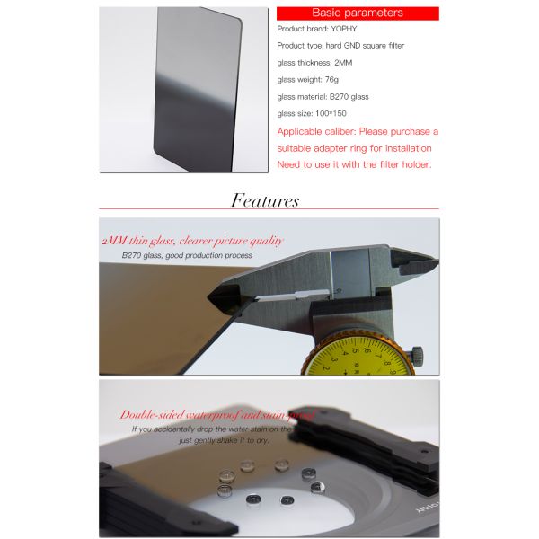 HD MRC Square Camera Lens Filters 100*100mm 150*150mm ND Filters And 100*150mm GND Filters