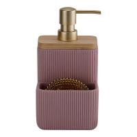 2N1 distributeur de savon en pierre de sable avec haut en bois et bande et balle de nettoyage en métal ustensiles de cuisine distributeur de savon caddy