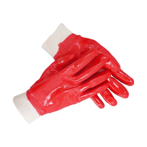Gants de travail en PVC rouge Gants de sécurité imperméables à l'eau Gants de travail revêtus en PVC