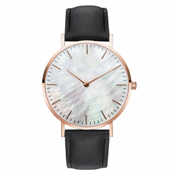 Colorful MOP Dial Leather Strap Quartz Watch Womens Ultra Thin Design Case