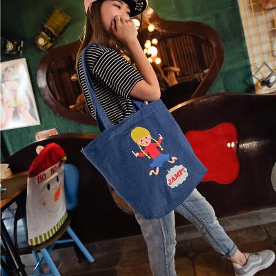 Playful denim shoulder bag printing canvas bag large capacity Meng Mei casual female