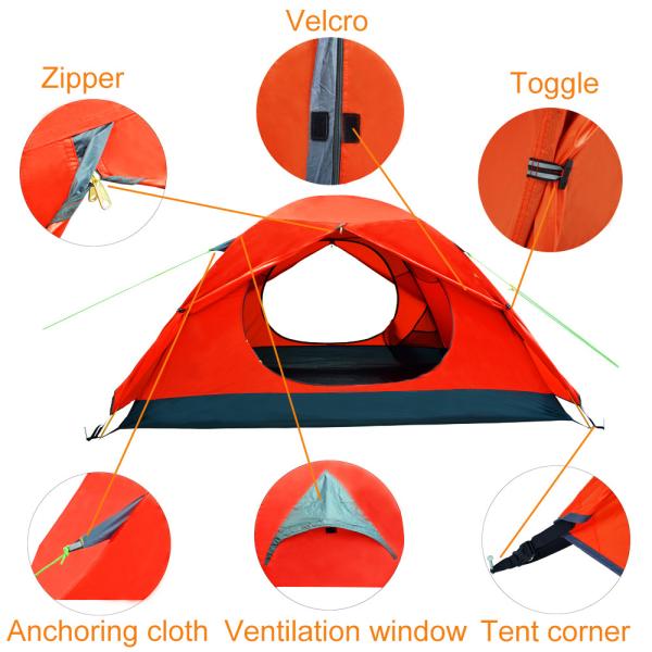 Red Elastic Rope 3 Person 210x120cm Outdoor Camping Tent