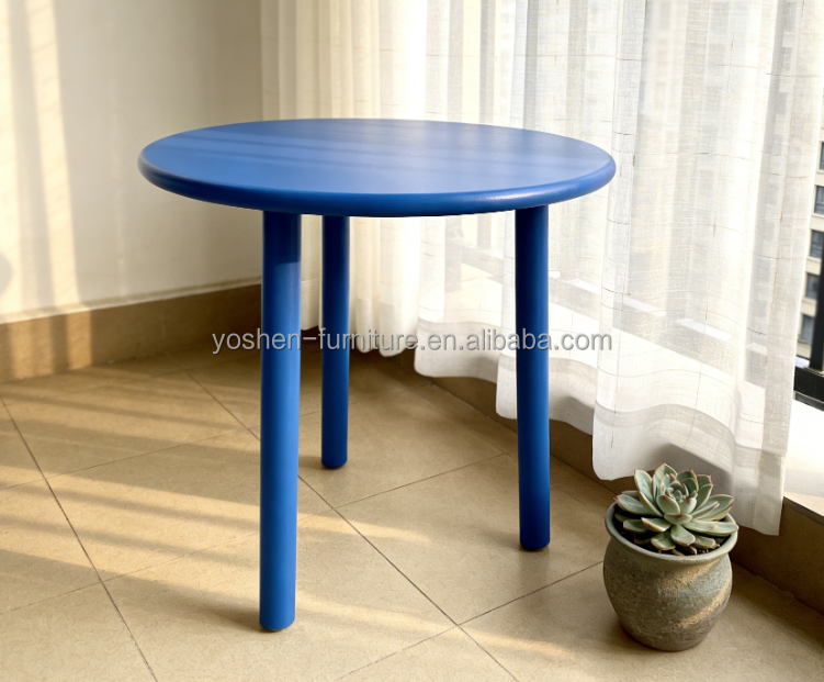 Hotel Contract Minimalist Aluminum Side Table Blue Tri Leg for Lobby Lounge Terrace