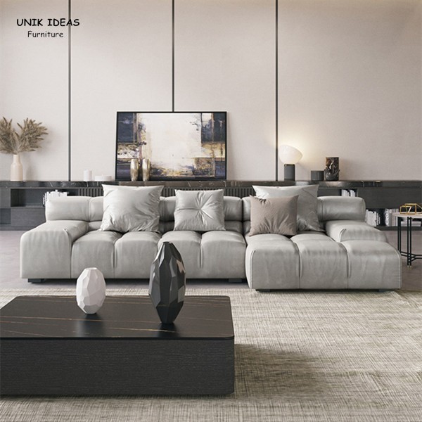 80 pouces cabriolet 4 Seater de divan de Grey Leather Corner Sectional Sofa de 96 pouces petit