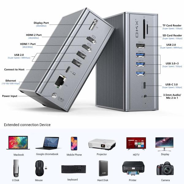 DisplayLink Docking Station Moniteur triple Thunderbolt Dock Adaptateur d'alimentation 120w Moniteur triple 4K MacBook