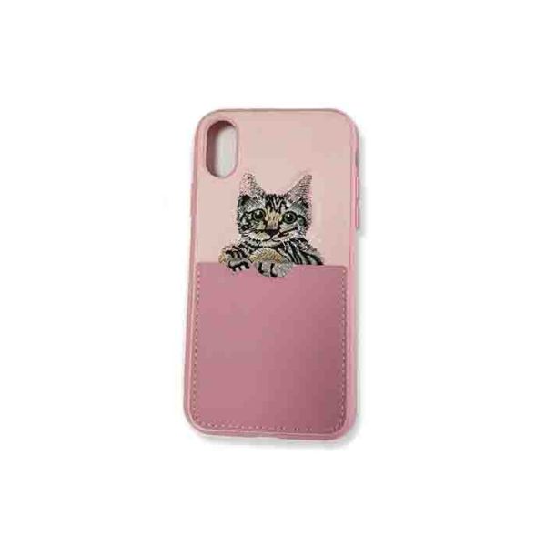 Pocket Back Cell Phone Silicone Cases for iPhone X Case Protecting Pink / Khaki Color