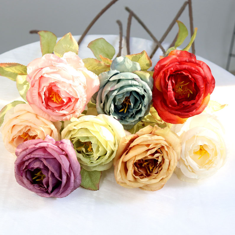 ins big-headed artificial rose, charred edge rose, artificial flower, home decoration flower, silk flower, wedding bouquet