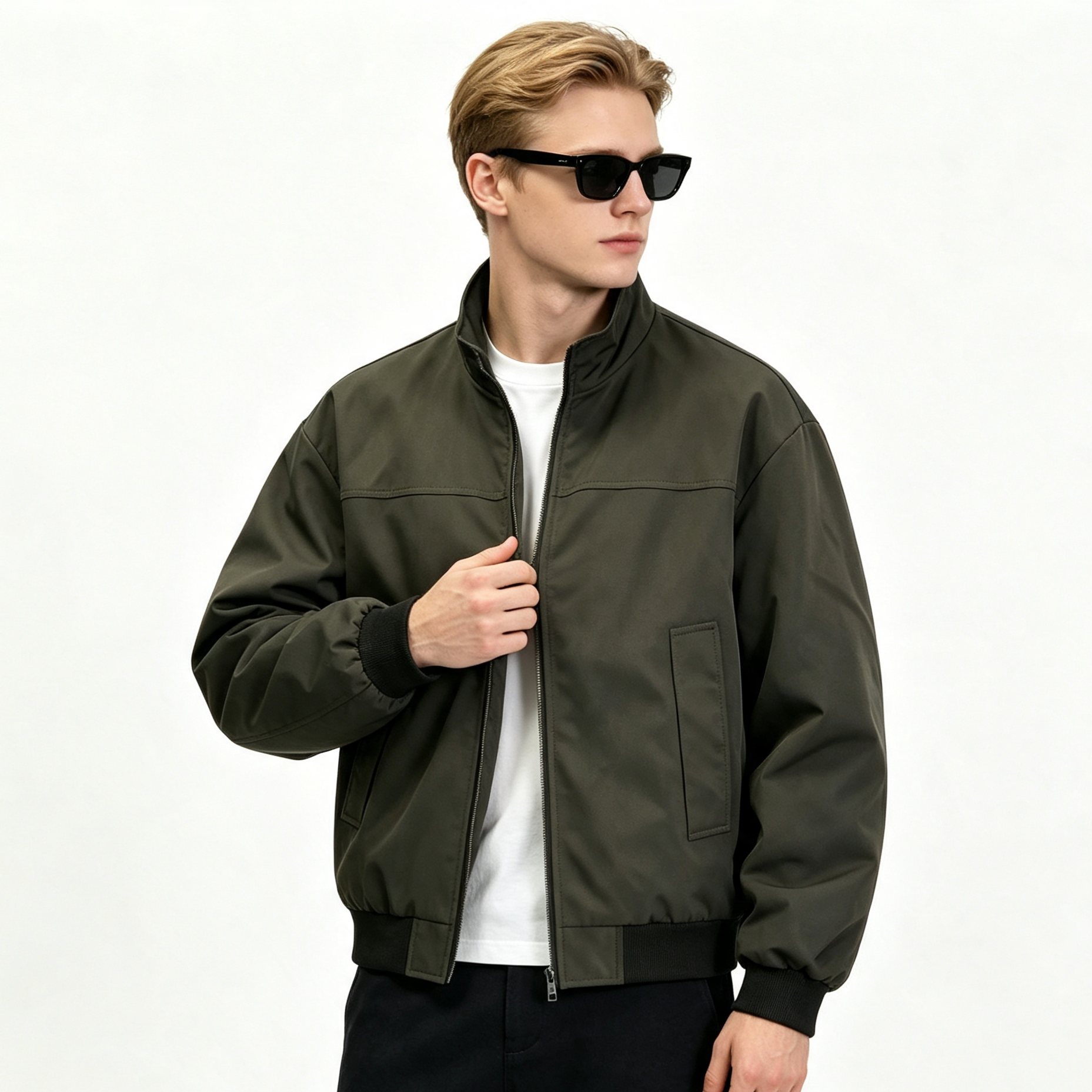 Loose Fit Stand Collar Bomber Jacket Waterproof Windproof Mens Casual Winter Jackets