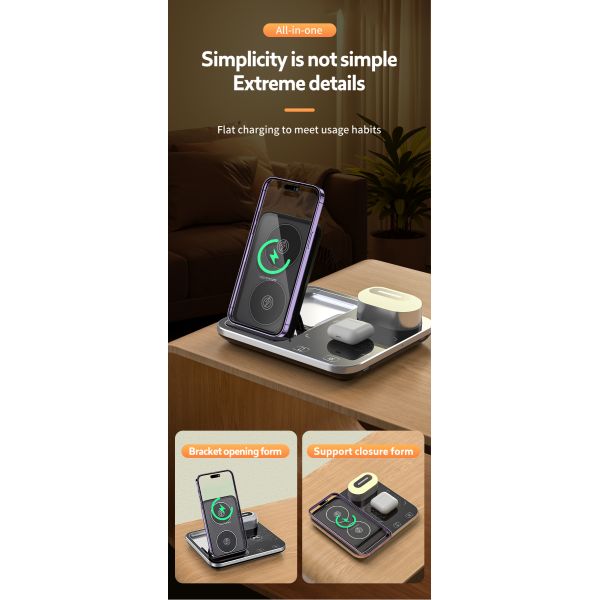 9V 2A 4 In 1 Wireless Charging Stand With RGB Nightlight