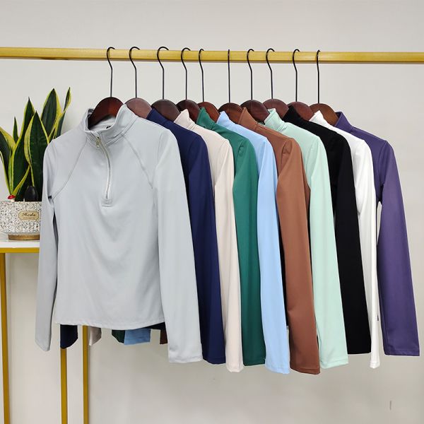 Белая быстрая суша верховая езда покрывает дамы 1/4 рубашек рукава молнии длинных