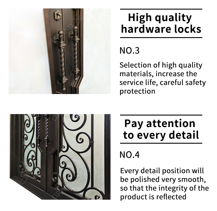 Modern Villa Residential Main Entrance Exterior Glass Steel Wrought Iron Pivot Doors Front Entry Doors