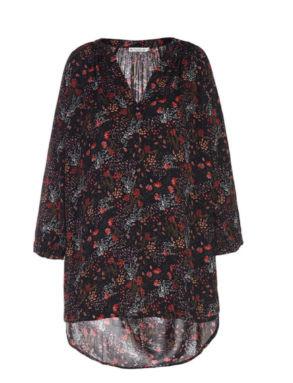 Flower Print Ladies V Neck Women'S Clothing Blouses With Round Hem Chiffon Woven Fabric Style