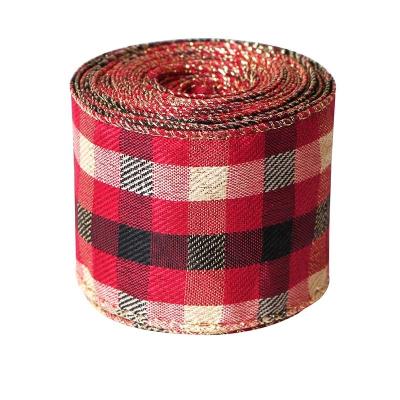 57mm Wired Edge Burlap Ribbon Gingham Burlap Ribbon Holiday Decorative Burlap Ribbon