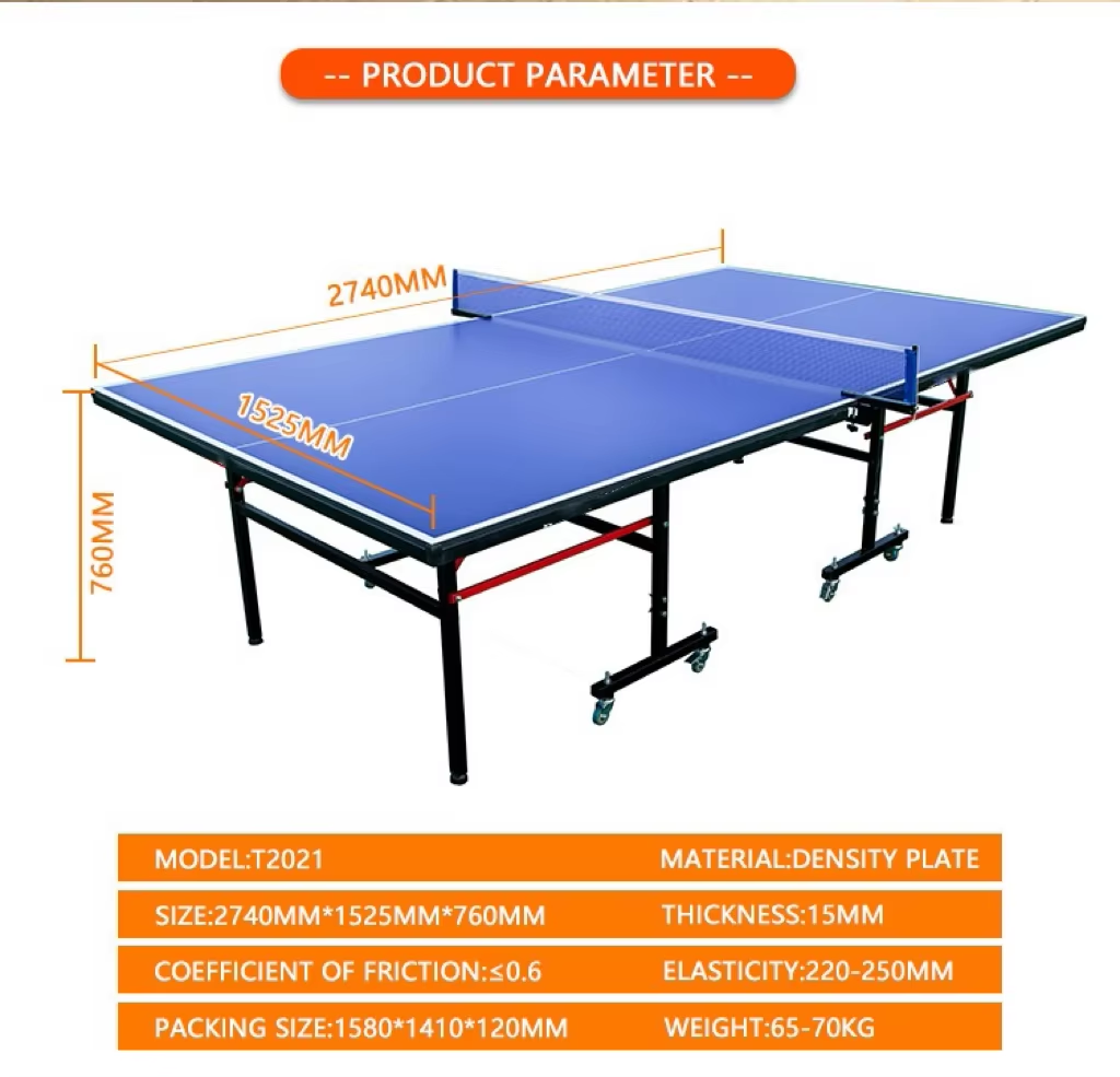 HDF Panel Foldable Indoor Home Table Tennis Table with Wheels High-bounce Noise-reduction Locking Brakes Space-saving Design