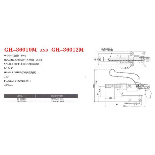 364kg Stainless Steel Toggle Clamps 36010 Plunger Stroke 40.9mm Destaco 610