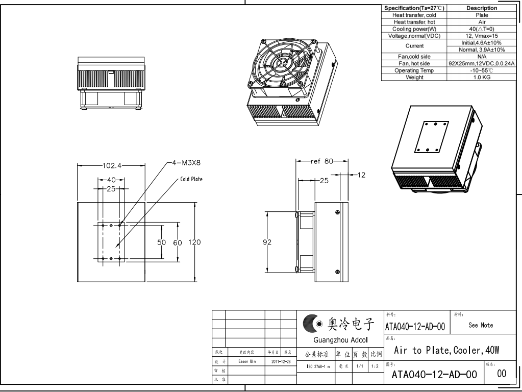 ATP040-12VDC Plate TEC Cooler for Analytical instrument and Medical diagnostics