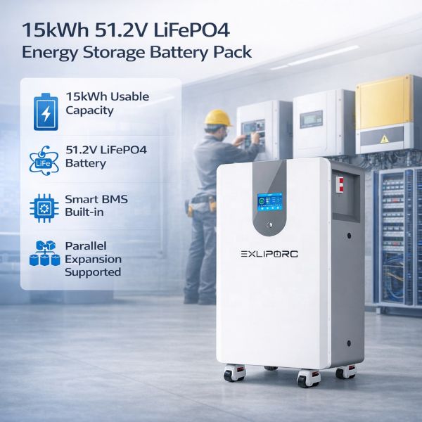 15kWh 51.2V LiFePO4 Vertical Energy Storage Battery Pack with BMS for ESS Projects Inverter Compatible