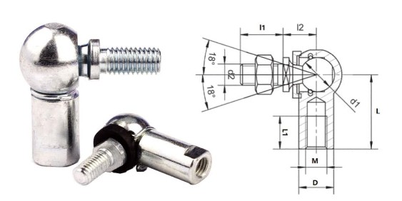 Right Thread Silver or Yellow Zinc Plated L Shaped Ball Joint Rod End Bearing for Steering Linkages
