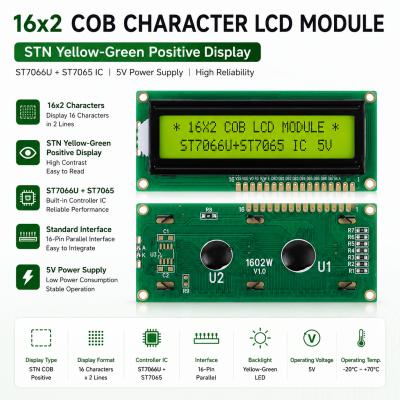 16x2 Character LCD Module Compact STN LCD Display ST7066U / ST7065 Controller