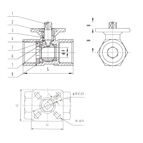Шариковый клапан Нпт/Бсп привода нержавеющей стали 1/4 дюймов 304 продел нитку