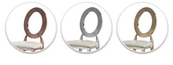 Casamento de aço inoxidável da parte traseira de círculo do ouro que janta cadeiras com o coxim de couro branco