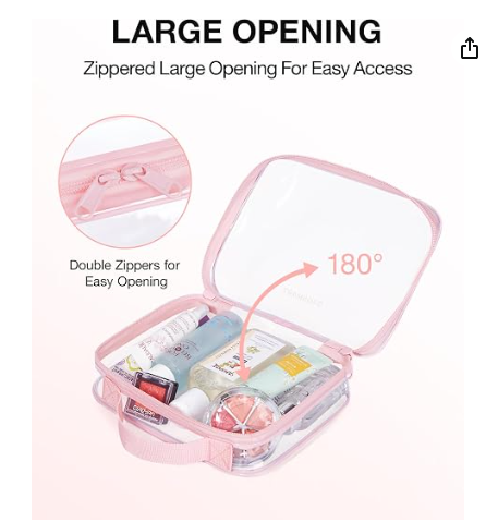 Clear Toiletry Bag with Handle 2-Pack TSA Approved, Pink | Water-resistant Travel Toiletry Bag, Carry On Travel Accessories Bag, Airport Airline Quart Size Bags Women Men, Makeup Bag