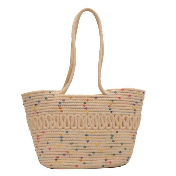 Straw Tote Bag for Women Handwoven Cotton Straw Shoulder Bag Crochet Tassel Beach Bohemian Purse for Women