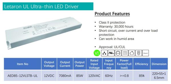 ULCUL Approved Small Led Driver 12v Ultra Thin 85W Out Power